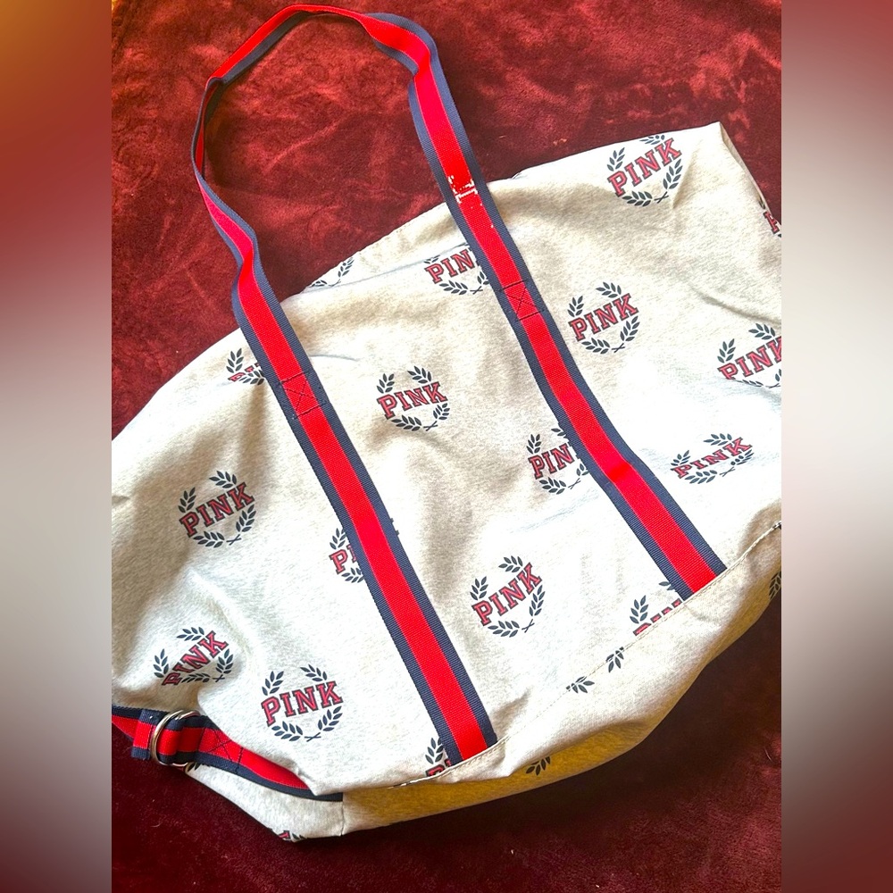 Victorias Secret PINK Canvas Tote Bag/Duffle Bag Gray Blue Red Great condition